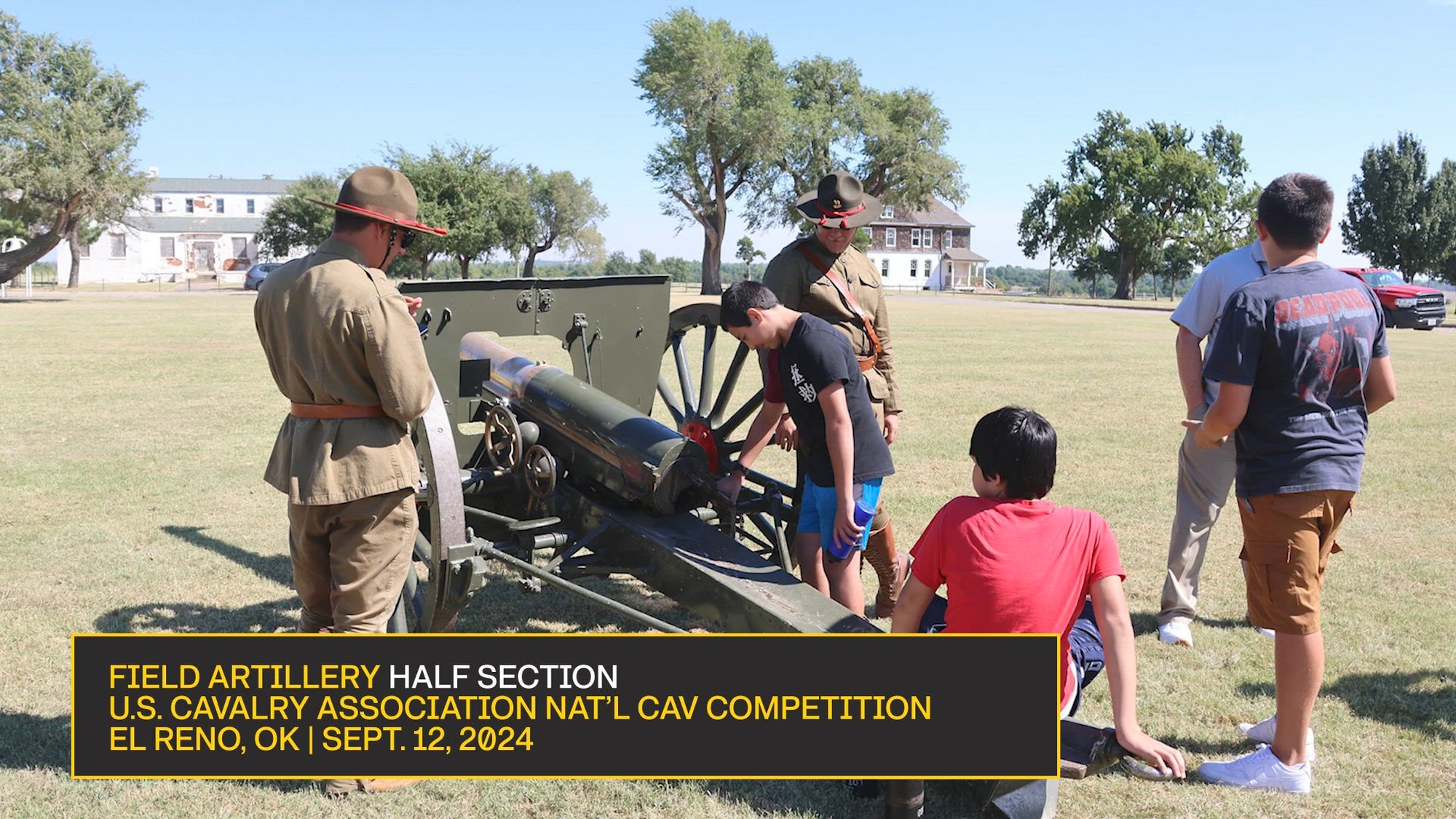 The second day of competition at the U.S. Cavalry Association&#39;s National Cavalry Competition in El Reno began with a historical presentation to El Reno Middle School Sept. 12, 2024.. Chief Lara Armstrong, Lt. Robert Graham Ryan and Staff Sgt. Devon Dew held a question and answer session and gave a talk on the history of the Half Section, its horses and the French 75.

The day wrapped up with Ryan and Dew competing in the mounted saber competition.