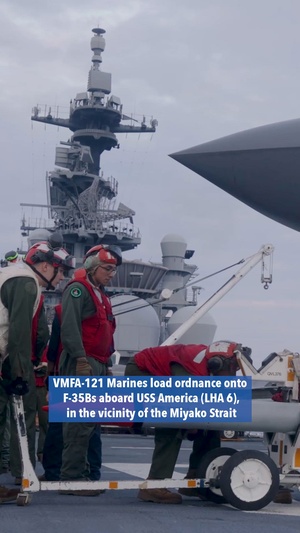 VMFA-121 F-35B ordnance load aboard USS America in the Miyako Strait