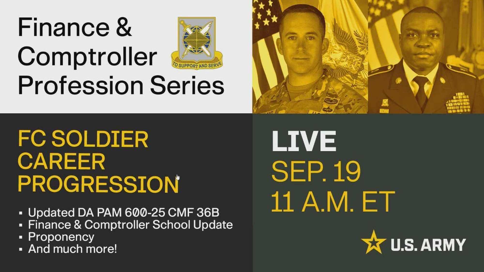 Command Sgt. Maj. Craig A. Rodland, U.S. Army Finance and Comptroller School senior enlisted advisor and regimental sergeant major, and Sgt. Maj. Ngam Voma, FCS proponency, discuss finance and comptroller Solider career progression during an FC Profession Series interview with Sahib Singh, U.S. Army Civilian Protection Center of Excellence budget analyst, from Fort Jackson, South Carolina, Sept. 19, 2024. The FC Profession Series aims to educated U.S. Army finance and comptroller professionals across the Army. (U.S. Army video by Mark R. W. Orders-Woempner)