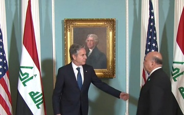 Secretary of State Antony J. Blinken meets with Iraqi Foreign Minister Fuad Hussein at the Department of State