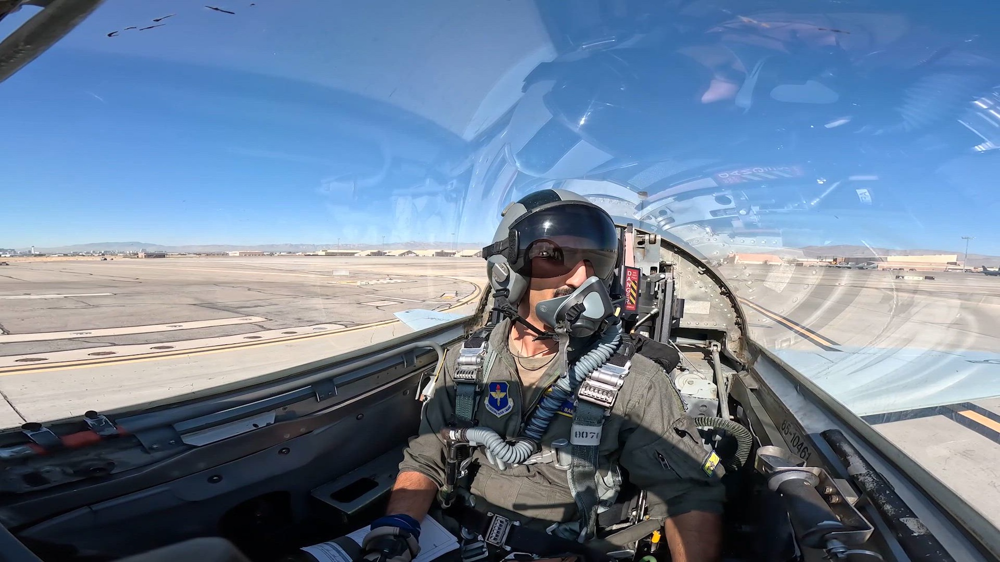 U.S. Air Force T-38 Talon pilots assigned to the 87th Flying Training Squadron (FTS), Laughlin Air Force Base (AFB), Texas, take off from Nellis AFB, Nevada, Sept. 27, 2024. The 87th FTS sent 10 T-38s to Nellis AFB to provide Weapons Instructor Course support for the 6th and 433rd Weapons Squadrons. (U.S. Air Force video by Staff Sgt. Jose Miguel T. Tamondong)