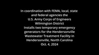 USACE completes installation of two emergency generators in Hendersonville, NC