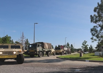 U.S. Army Soldiers from the 20th Engineer Brigade convoy depart Fort Liberty