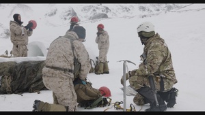 U.S. Marine Corps Mountain Warfare Instructors conduct cold-weather rescue training with Argentine marines