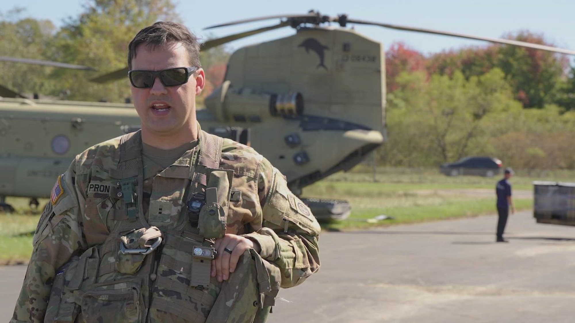 CW2 Evan Pronzati, a CH-47 Chinook pilot assigned to the 82nd Combat Aviation Brigade discusses his mission to help provide assistance to the affected communities in the wake of Hurricane Helene in Mitchell County, North Carolina, Oct. 9, 2024. As part of our homeland defense mission, the Department of Defense, through U.S. Northern Command and in support of Federal Emergency Management Agency, provides necessary support to civilian authorities in the wake of any natural disasters when directed and approved by the Secretary of Defense. The 82nd Airborne Division extends our deepest sympathies to anyone impacted by Hurricane Helene and are here to support them in every way we can.