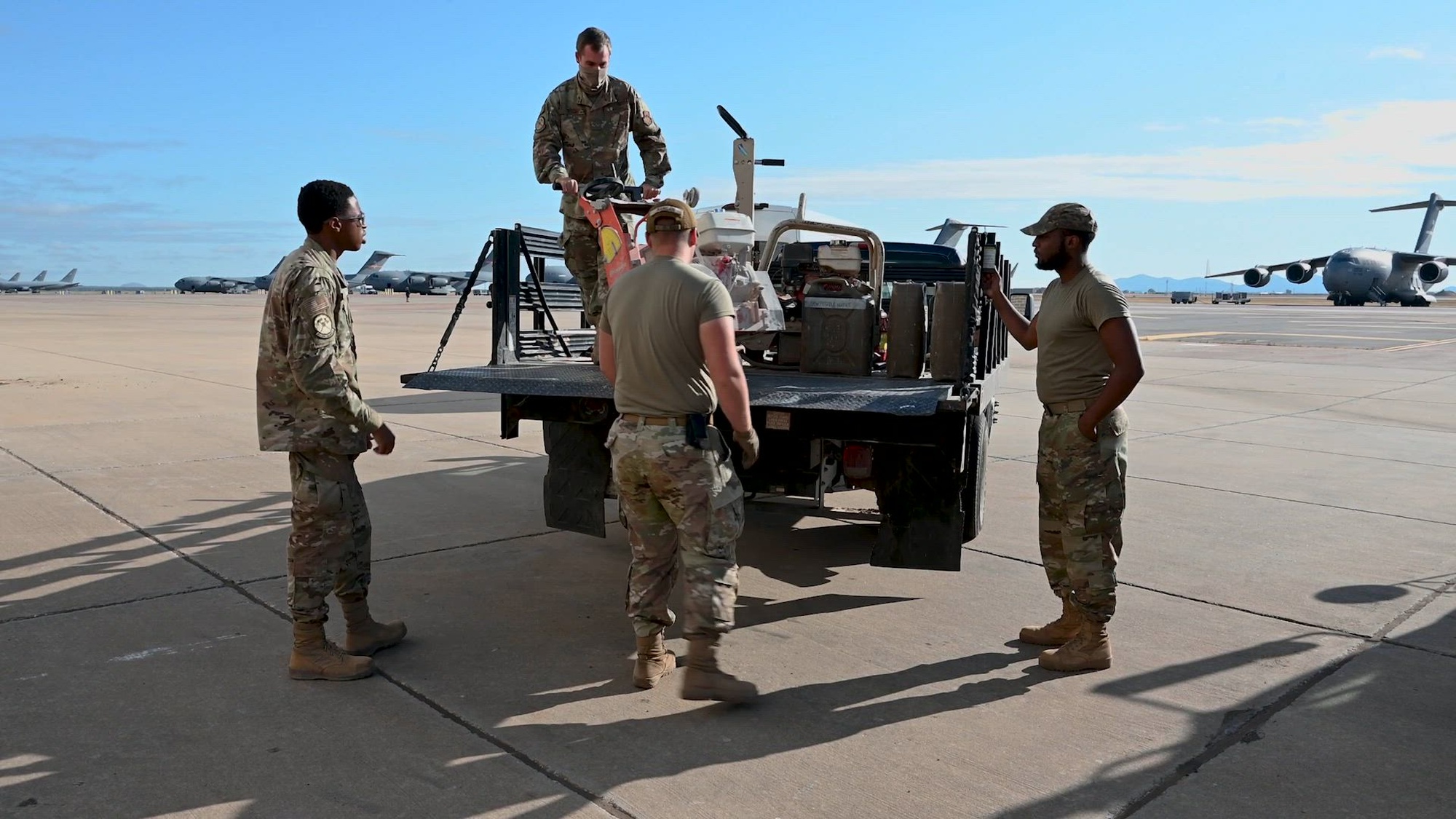 Bill Coleman, 97th Civil Engineer Squadron (CES) horizontal repair foreman, and Senior Airman Miquel Aubert, 97th CES heavy equipment operator journeyman, share their experience and contribution to the mission of the  97th Air Mobility Wing at Altus Air Force Base, Oklahoma, Oct. 11, 2024. The 97th CES is responsible for the maintenance of road and airfield surfaces, structures and repairs. (U.S. Air Force video by Senior Airman Miyah Gray)