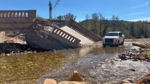 Truck Crosses River Due to Bridge Destroyed by Hurricane Helene