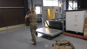 188th Wing LRS IPE Manager Tech Sgt. Ashley Green stores deployment gear