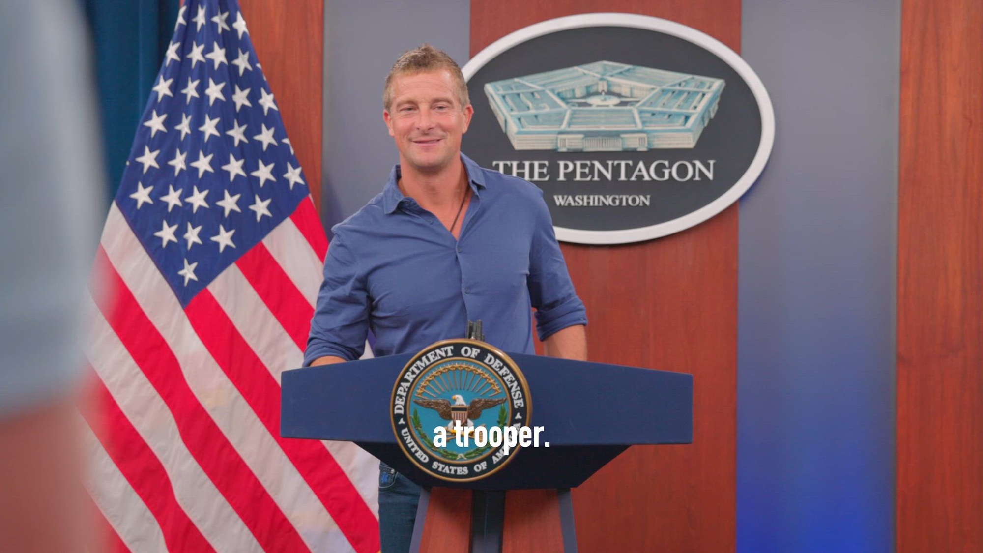 Edward &quot;Bear&quot; Grylls, an adventurer and television presenter, tours the Pentagon and meets with Marines in Arlington, VA, Oct. 22, 2024. Grylls served in the British Army&#39;s Special Air Service and is an honorary Colonel in the Royal Marines.