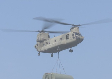 Sling load bridging pontoons at Big Sandy Lake