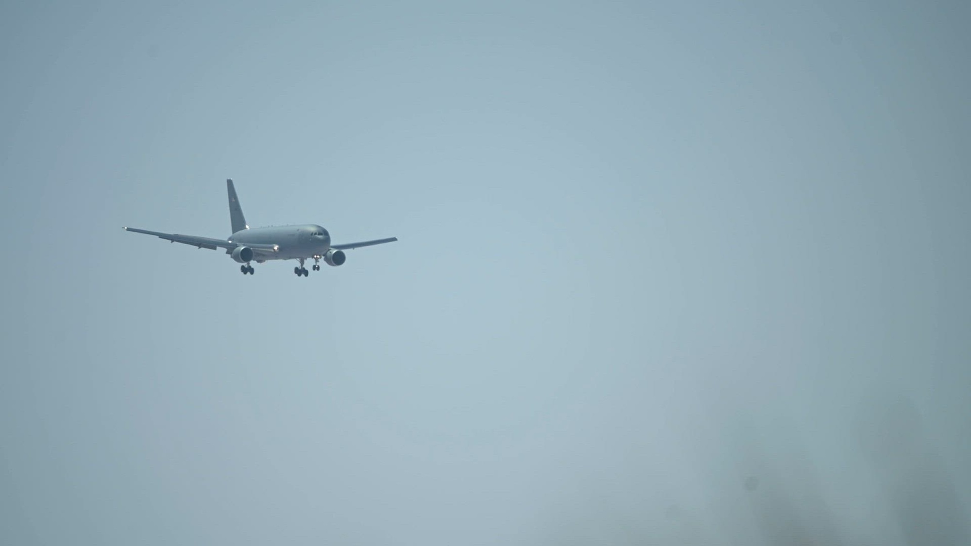 U.S. Air Force KC-46A Pegasus assigned to the 91st Expeditionary Air Refueling Squadron flies within the U.S. Central Command area of responsibility, Oct. 5, 2024. The KC-46 is the Air Force’s newest air refueler. The next generation airframe provides the Ninth Air Force (U.S. Air Forces Central) with large off-load rates, additional in-air-refueling facets, and supplementary space for passenger and cargo movements. (U.S. Air Force video)