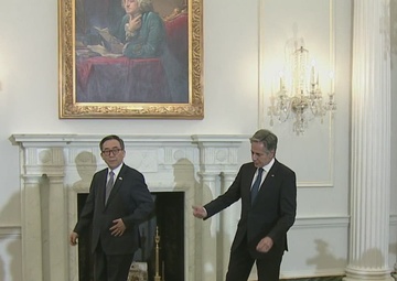 Secretary of State Antony J. Blinken meets with Republic of Korea Minister of Foreign Affairs Cho Tae-yul at the Department of State