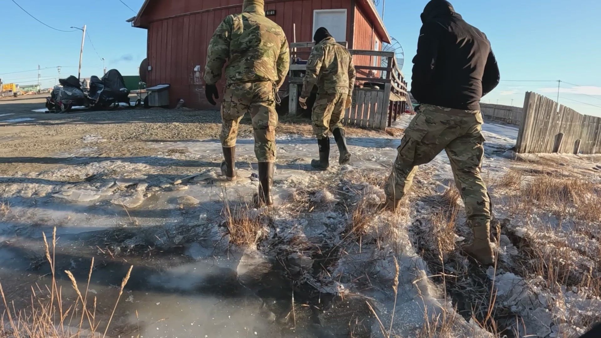 Alaska Organized Militia members assigned to Joint Task Force - Kotzebue join local and state responders to assist the Arctic Circle community of Kotzebue with recovery efforts following a storm that caused severe flooding along Alaska’s West Coast. In response to the storm's impact, Governor Mike Dunleavy declared a state disaster emergency on October 22, 2024. With winter rapidly approaching, the teams are on the ground assisting in critical recovery work—clearing debris, repairing pipes, and securing homes.