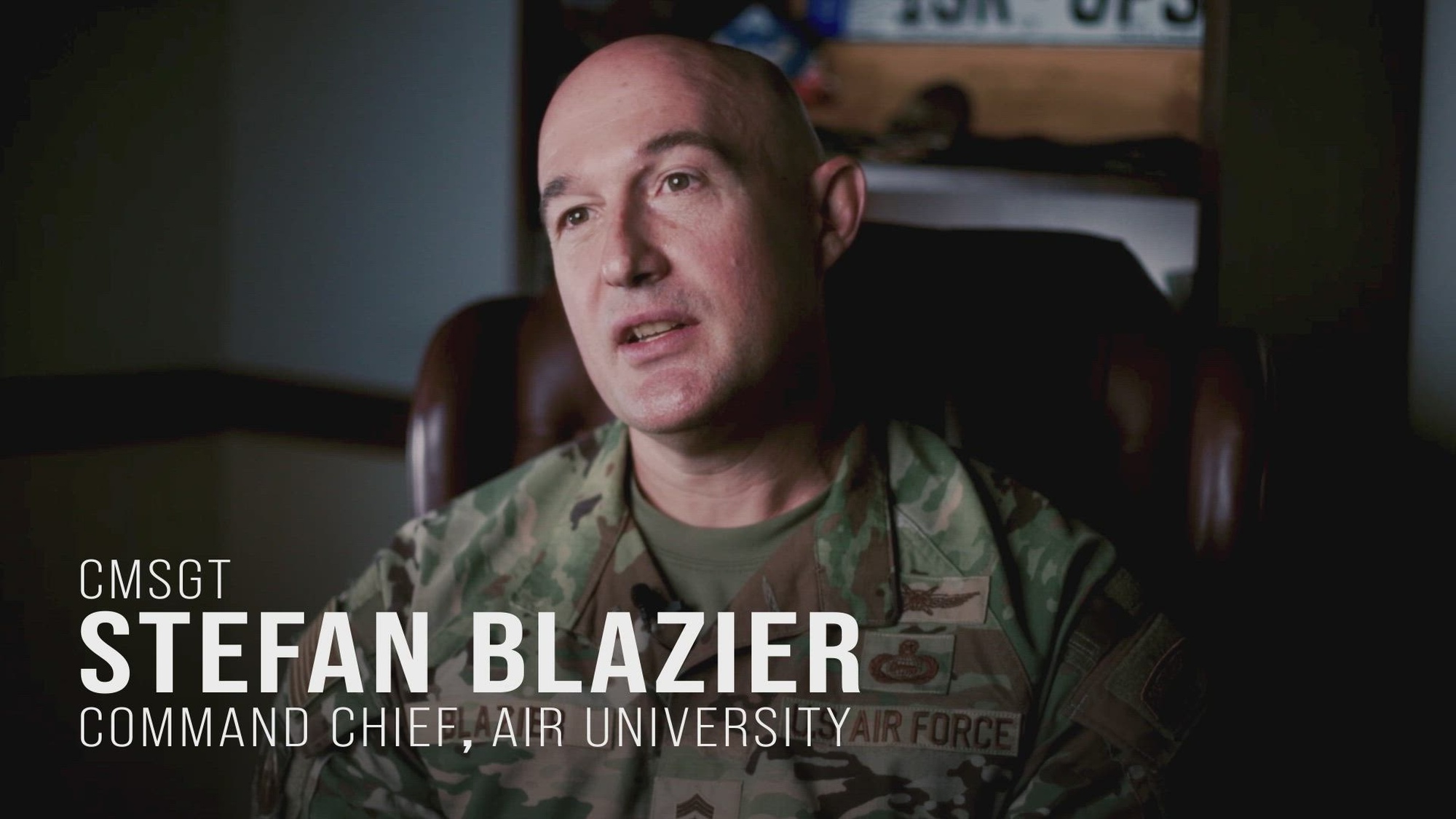 Col. Damian Schlussel, Thomas N. Barnes Center for Enlisted Education commander, and Chief Master Sgt. Stefan Blazier, Air University command chief, explain the origins of the new Foundations courses and their role in deliberate development. (U.S. Air Force video by Tech. Sgt. Janiqua P. Robinson)