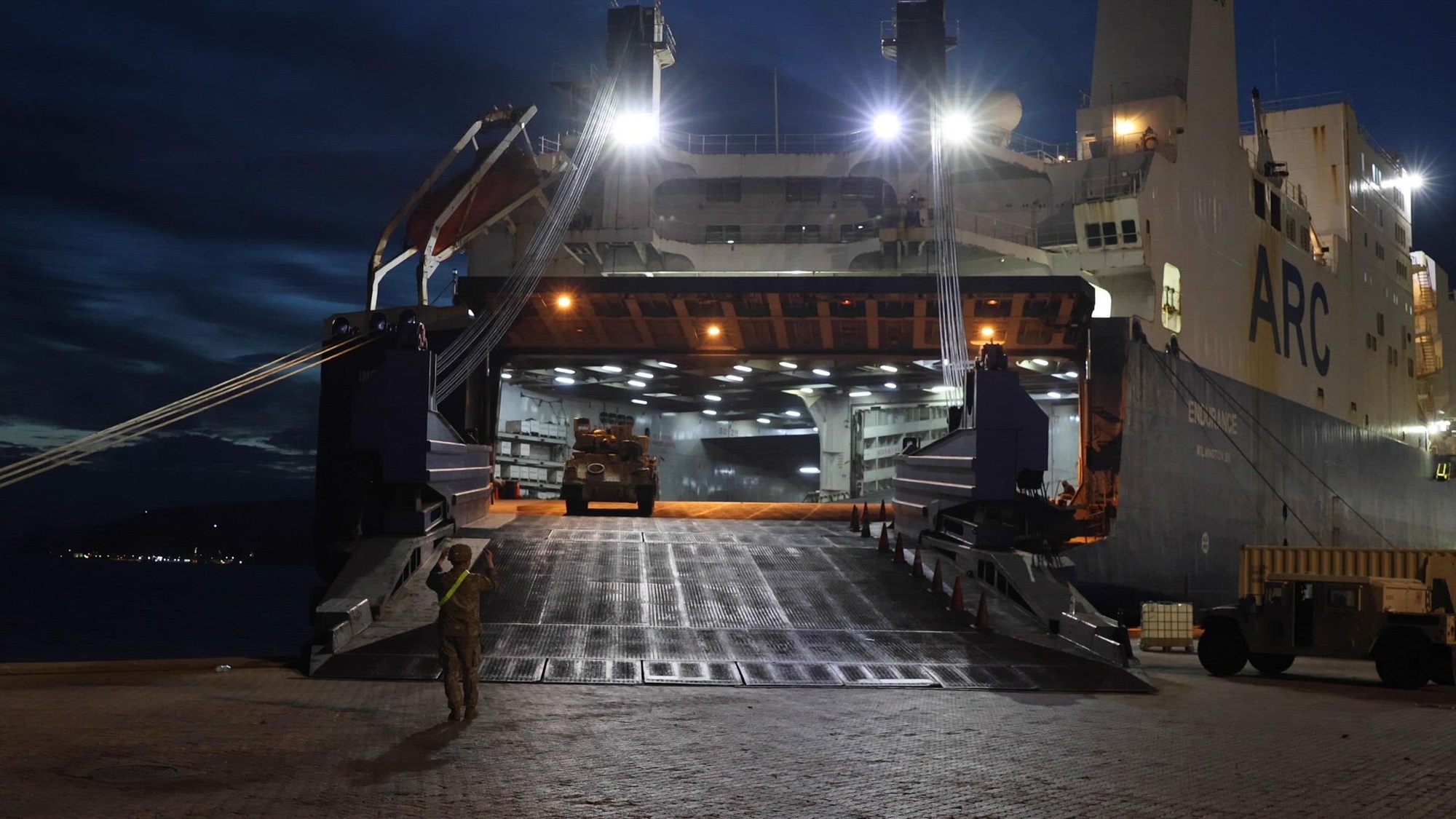 The MV ARC Endurance made history when it pulled into the port of Setubal on November 5, 2024, carrying over 750 pieces of equipment assigned to the 3rd Brigade Combat Team, 1st Armored Division. Soldiers and civilians from the 16th Sustainment Brigade, 21st Theater Sustainment Command, the 598th Transportation Brigade (Surface Deployment and Distribution Command), the U.S. Mission to Portugal, and the Portuguese military and port authority, ensured the mission was successful.

The 3/1 AD, stationed at Fort Bliss, Texas, will replace the 1st Battalion, 66th Armor Regiment, 4th Infantry Division, as part of a regular rotation of forces to support the United States’ commitment to Operation Atlantic Resolve.