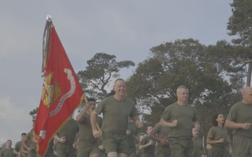 U.S. Marines with 2nd MAW complete final mile of the 249 mile birthday relay run (B-Roll)