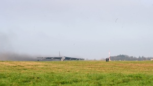 Two B-52s takeoff from RAF Fairford for Training Sortie