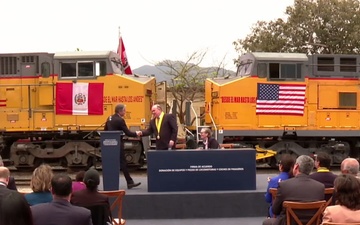 Secretary Blinken participates in a Caltrain donation ceremony in Lima, Peru