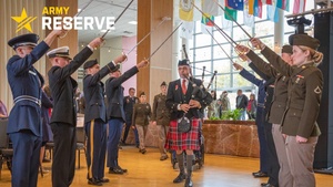 U.S. Army Reserve Cadet speaks on learned experiences.