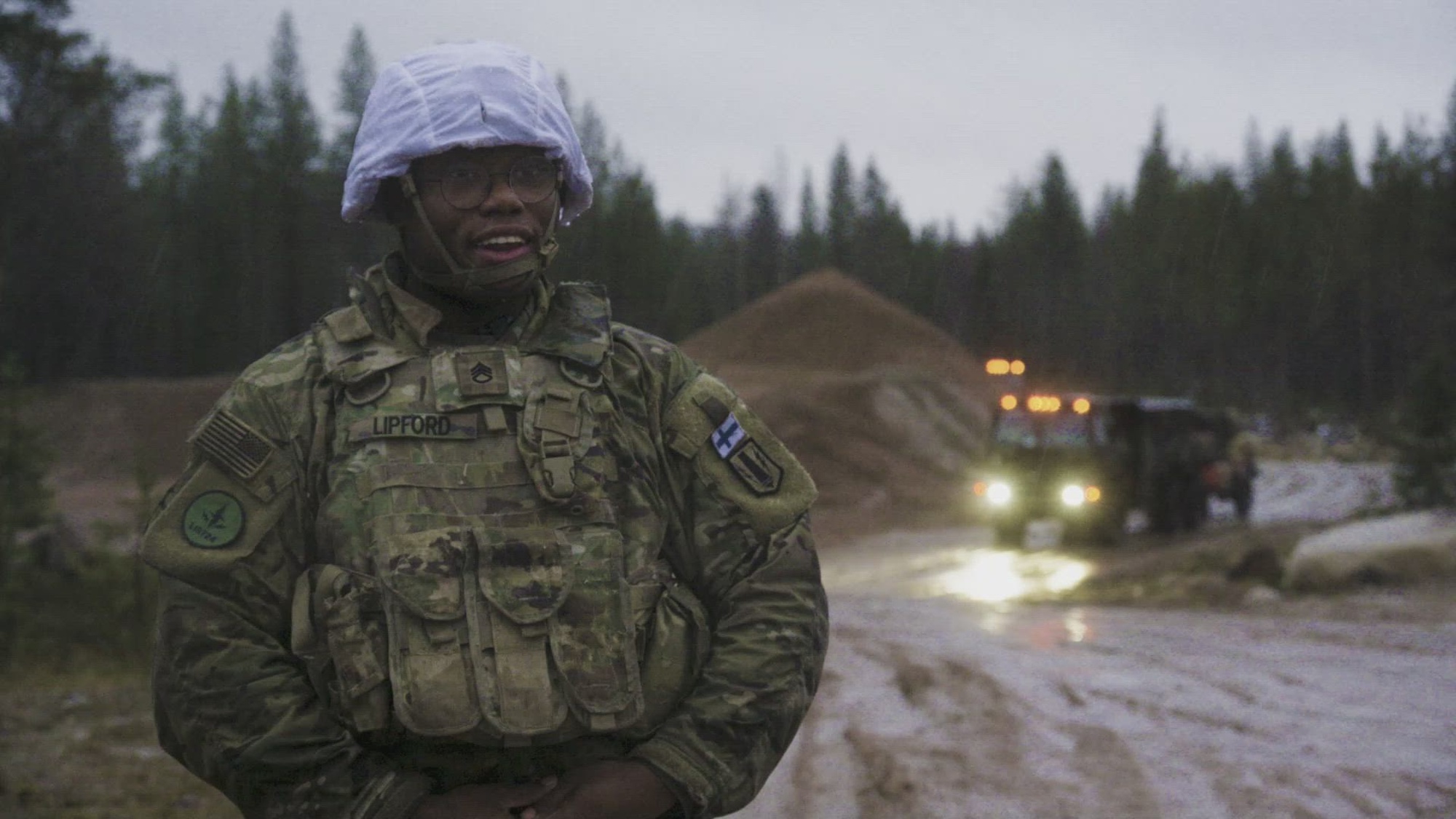 U.S. Army Staff Sgt. Montrea Lipford, radar operator sections chief assigned to 41st Field Artillery Brigade, discusses radar operations during exercise Dynamic Front 25 at Ravajarvi Training Area, Rovaniemi, Finland, Nov. 19, 2024. Dynamic Front takes place from Nov. 4-24 in Finland, Estonia, Germany, Poland, and Romania, and demonstrates NATO’s ability to share fire missions, target information, and operational graphics from the Arctic to the Black Sea. It increases the lethality of the Alliance through long-range fires, builds unit readiness in a complex joint, multinational environment, and leverages host nation capabilities to increase USAREUR-AF’s operational reach.