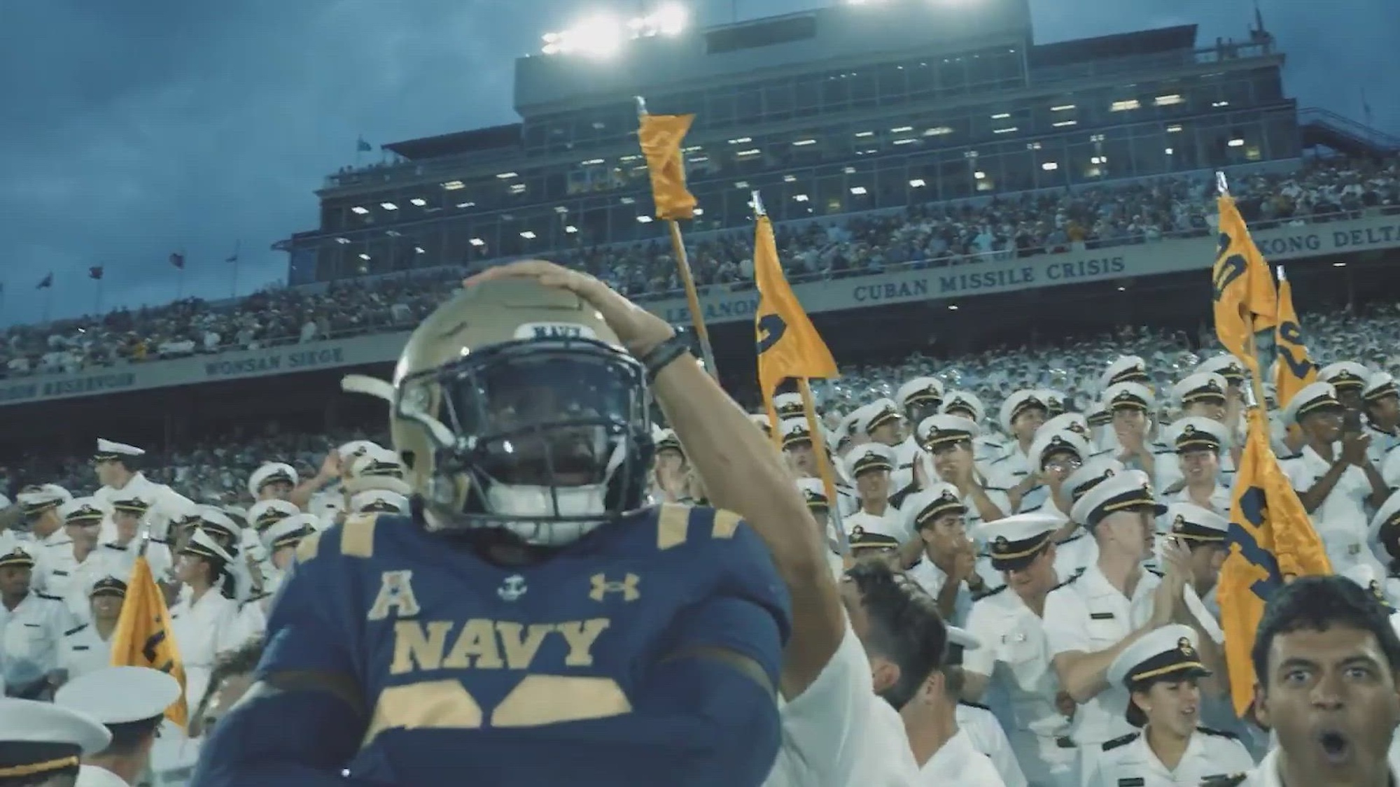 Army-Navy Game Spirit Spot created to build engagement for the 2024 Army Navy football game. The Army-Navy football game, first played in 1890, is one of the most storied and intense rivalries in college sports, symbolizing the long-standing competition between the U.S. Military Academy at West Point and the U.S. Naval Academy at Annapolis.(U.S. Navy Video by Mass Communication Specialist Seaman Gina Gallia/Released)