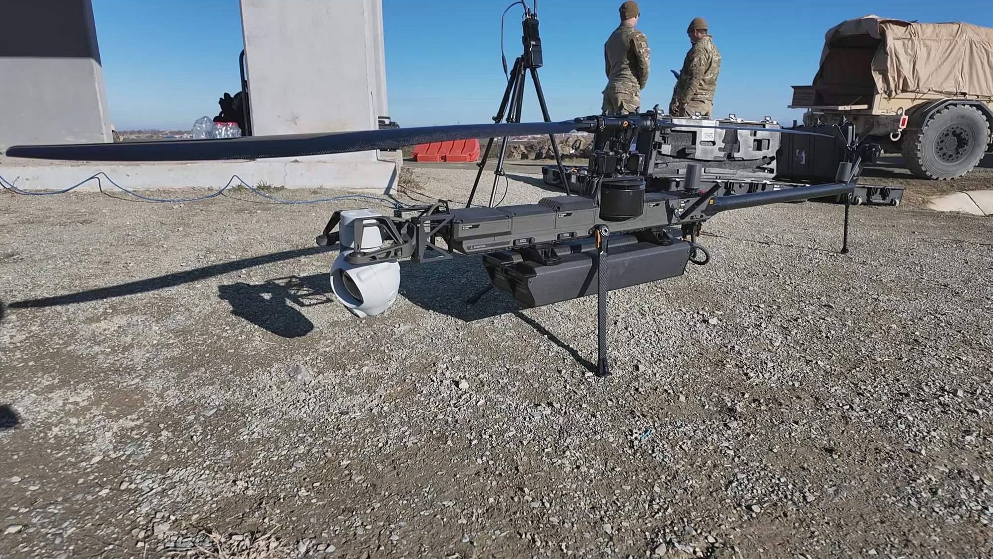 U.S. Soldiers assigned to 317th Brigade Engineer Battalion, 3rd Brigade Combat Team, 10th Mountain Division, operate the Anduril Ghost-X Unmanned Aircraft System and a short range reconnaissance Skydio drone during a drone operator qualification near Mihail Kogălniceanu Air Base, Romania, Nov. 24, 2024. Soldiers were tested on launching, flying, and landing the drones in a field environment. Field training ensures our forces maintain the highest levels of proficiency and readiness. (U.S. Army photo by Pfc. Nathan Arellano Tlaczani)