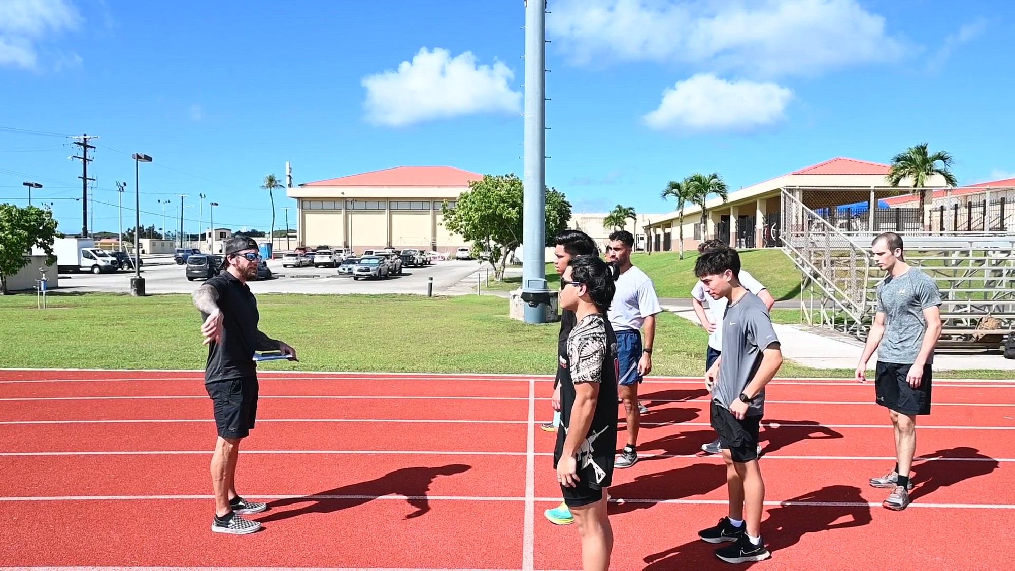 U.S. Air Force Officers and enlisted members participate in an Initial Fitness Test (IFT) conducted by former Air Force Special Operations Command Combat Controller at Naval Base Guam, Nov. 20, 2024.  The IFT represents the minimum entrance standards for Special Warfare, SERE and EOD career fields.