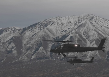 Utah National Guard Receives Army's Most Advanced Attack Helicopter- Aerial B-Roll