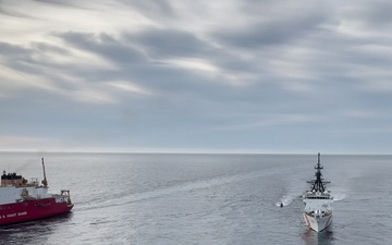 Coast Guard Cutters Bertholf and Healy conduct joint operations near Unimak Pass, Alaska