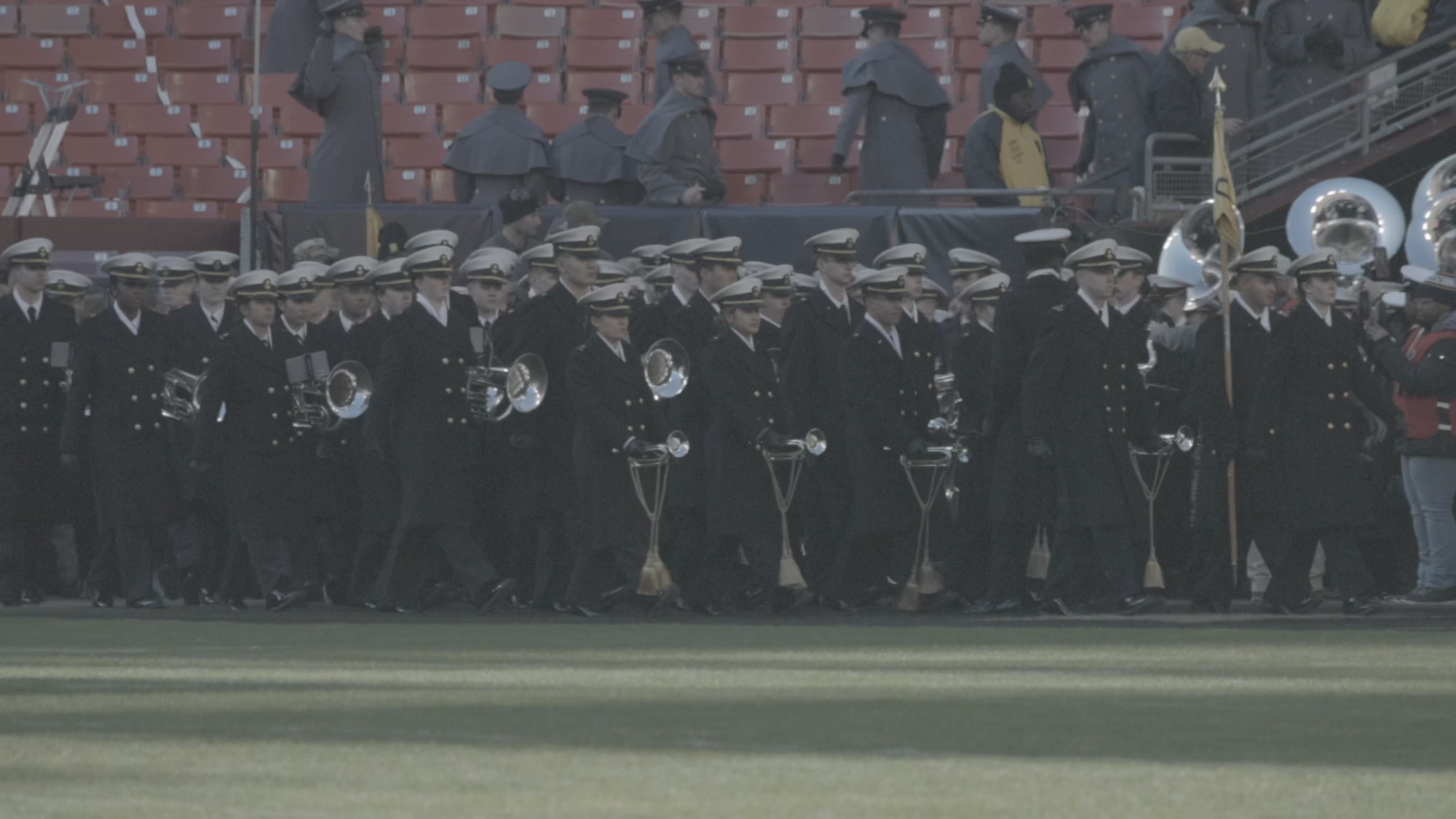 Midshipmen from the United States Naval Academy and Cadets from the United States Military Academy compete in the 125th Army-Navy football game in Landover, Maryland, Dec. 14, 2024. Footage includes Midshipmen forming up before the game, USNA cheerleaders, the Secretary of the Navy Carlos Del Toro, Florida Gov. Ron DeSantis, the 39th Commandant of the Marine Corps, Gen. Eric M. Smith, the 20th Sergeant Major of the Marine Corps, Sgt. Maj. Carlos A. Ruiz, the U.S. Navy Leap Frogs Parachute Team and the U.S. Army Golden Knights Parachute Team. Footage color space is Canon Cinema Gamut, and footage gamma is Canon Log 3.