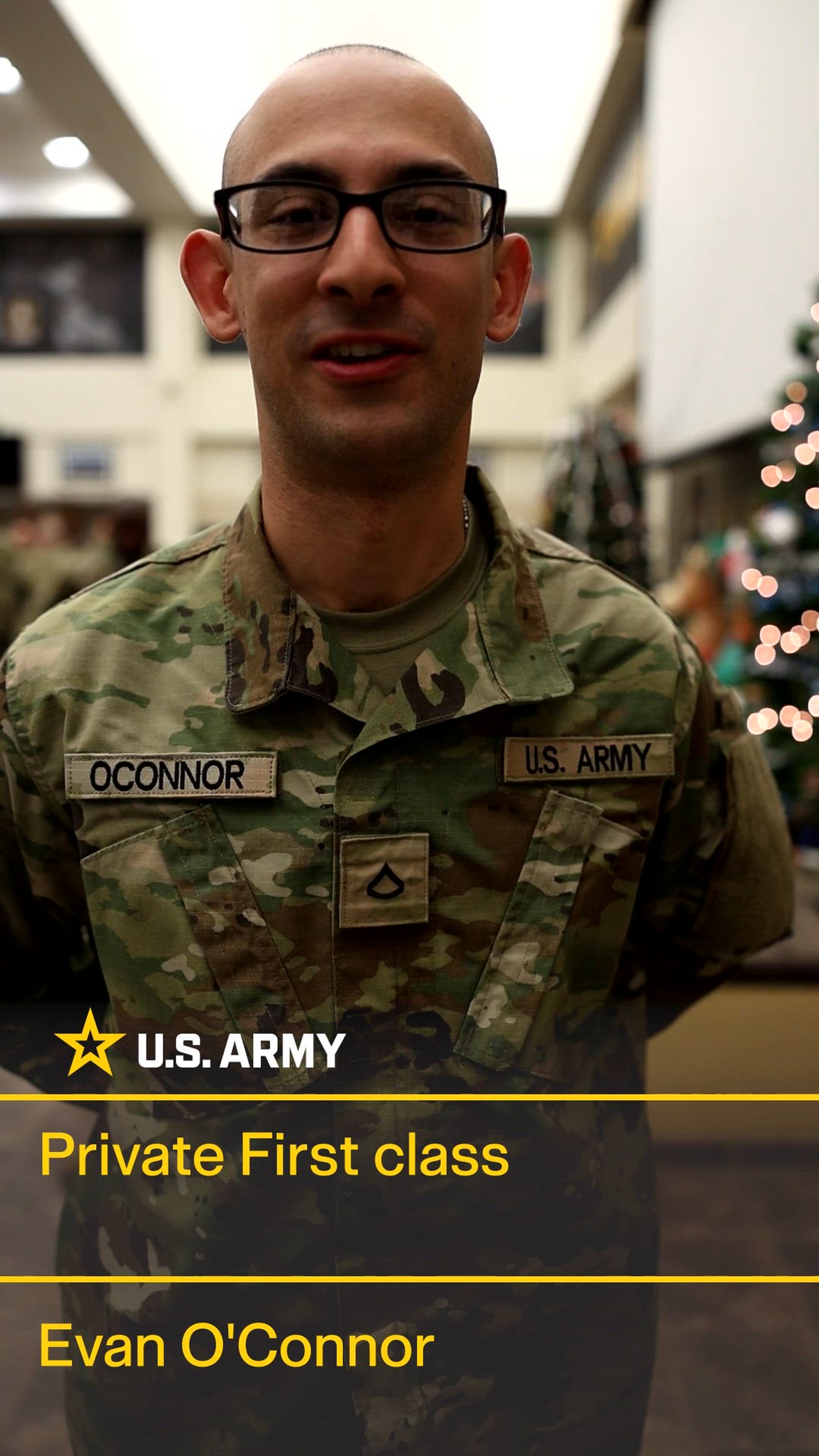 Pvt. 1st Class Evan O&#39;Connor, Alpha Battery, 1st Battalion, 79th Field Artillery Regiment, 434th Field Artillery Brigade, bid everyone a Happy Holidays as he headed home for Holiday Block Leave on Dec. 19, 2024.