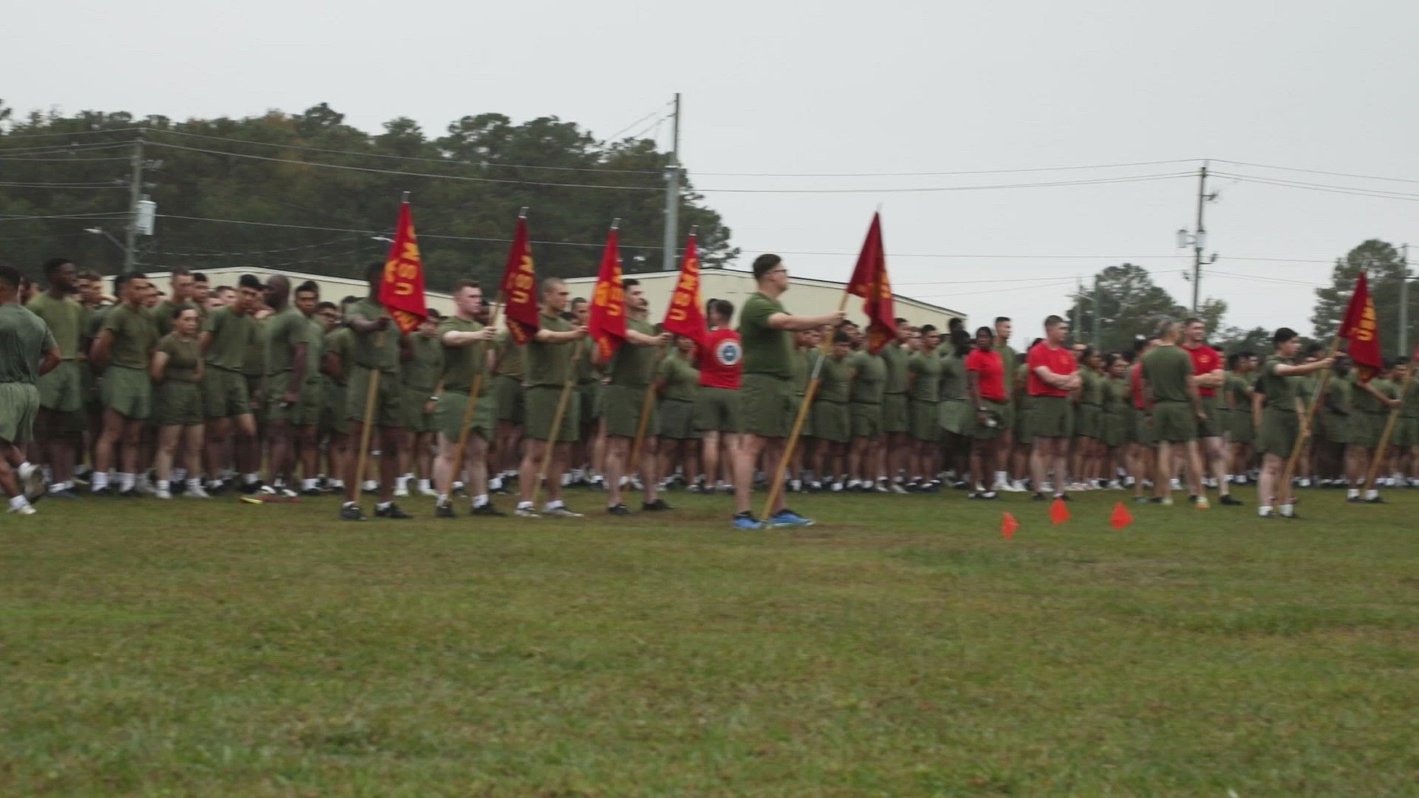 U.S. Marines with Marine Corps Combat Service Support Schools conduct a formation run on Camp Gilbert H. Johnson, North Carolina, Nov. 7, 2024. MCCSSS conducted a formation run to build camaraderie and to celebrate the 249th birthday of the United States Marine Corps. (U.S. Marine Corps video by Sharon McPeak, Cpl. Marissa Seaman, and Lance Cpl. Paul Kalogeris)