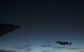 KC-135 refuels A-10 Thunderbolt II aircraft over USCENTCOM AOR (stringer)