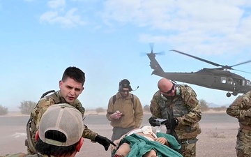 USAF Reserve Citizen Airmen, U.S. Marines, Arizona Air and Army National Guard Airmen and Soldiers participate in a base emergency response exercise under austere conditions as part of Exercise Desert Hammer