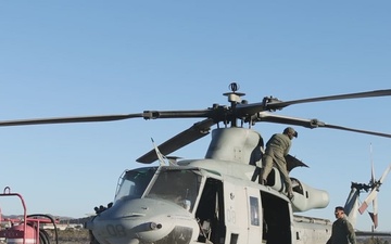 B-roll: USMC Helicopters Prepare to Provide Firefighting Support 