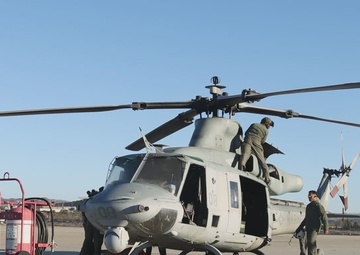 B-roll: USMC Helicopters Prepare to Provide Firefighting Support 