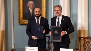 Secretary of State Antony J. Blinken participates in a Strategic Partnership Commission Charter Signing Ceremony with Armenian Foreign Minister Ararat Mirzoyan