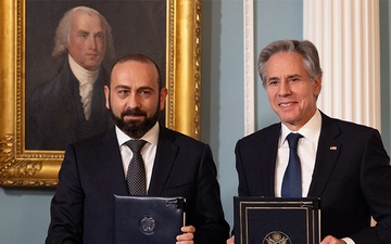 Secretary of State Antony J. Blinken participates in a Strategic Partnership Commission Charter Signing Ceremony with Armenian Foreign Minister Ararat Mirzoyan