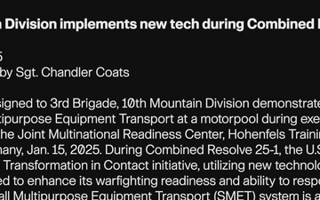 10th Mountain Division implements new tech during Combined Resolve 25-1