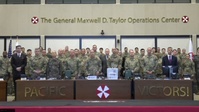 President Trump talk to troops in South Korea during Commander In Chief Ball