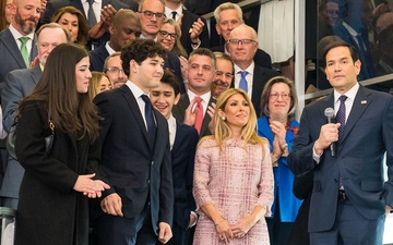 Secretary of State Marco A. Rubio delivers remarks to employees upon arrival at the Department of State