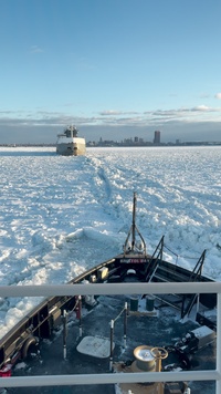 U.S. Coast Guard underway to assist motor vessel beset by ice Lake Erie