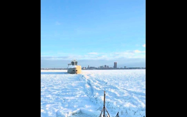 U.S. Coast Guard underway to assist motor vessel beset by ice Lake Erie