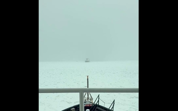 U.S. Coast Guard underway to assist motor vessel beset by ice Lake Erie