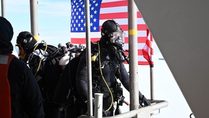 USCGC Polar Star (WAGB 10) conducts dive operations in McMurdo Sound during Operation Deep Freeze