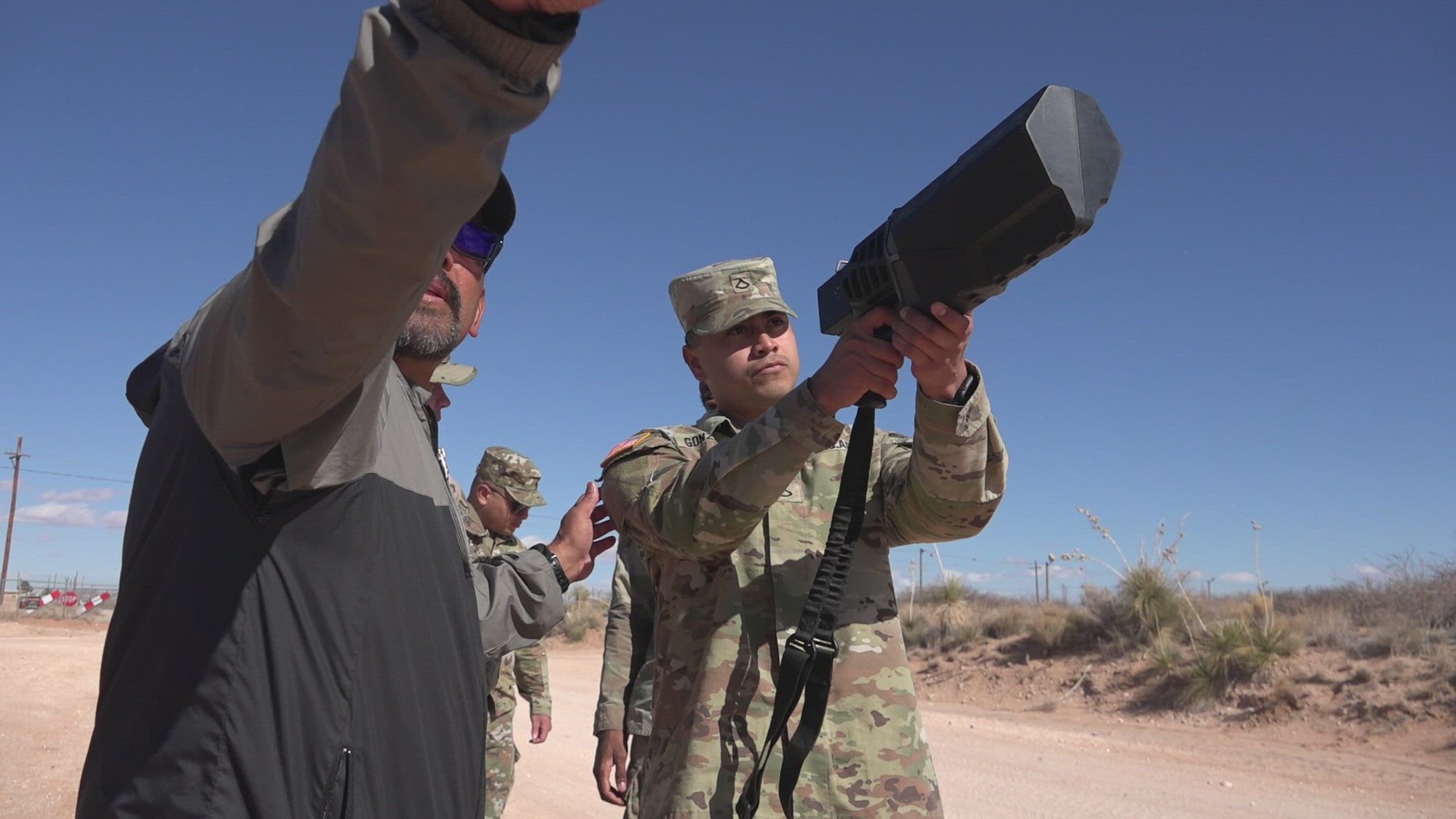 Soldiers assigned to the 1st Armored receive hands-on training with counter UAS systems at Fort Bliss, Texas on Jan. 30, 2025. Expert instructors at the Fort Bliss Home Training Station instruct Soldiers on current tactics, techniques and procedures for countering theater specific UAS threats. (U.S. Army Video by Staff Sgt. Felix Mena)
