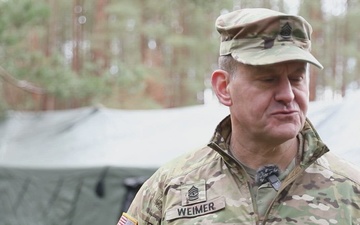 Sergeant Major of the Army Michael R. Weimer gives an interview on Europe's eastern flank