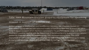 10th Mountain Division readies gear and supplies for upcoming mission in support of NORTHCOM