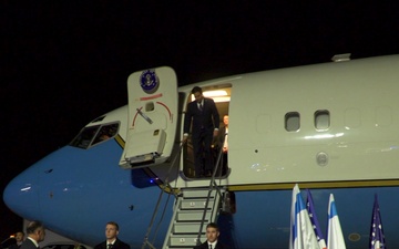 U.S. Secretary of State Marco Rubio disembarks his airplane after landing in Ben Gurion airport in Israel,