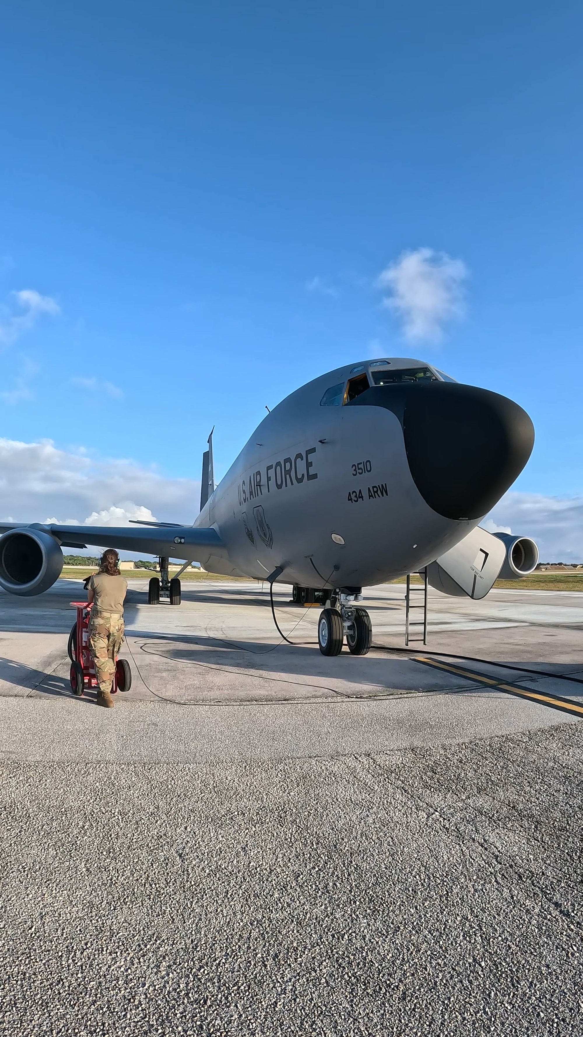 A U.S. Air Force KC-135 Stratotanker assigned to the 72nd Air Refueling Squadron, Grissom Joint Air Reserve Base, Indiana, Feb. 17, 2025, refeuls a U.S. Air Force F-16 Fighting Falcon assigned to the 13th Fighter Squadron, Misawa Air Base, Japan during exercise Cope North 2025. CN25 is an annual Pacific Air Forces Field Training Exercise designed to foster and enhance interoperability between PACAF, United States Marine Corps, the Royal Australian Air Forces and the Japan Air Self-Defense Force to ensure a free and open Indo-Pacific. (U.S. Air Force video by Staff Sgt. Caleb Roland)